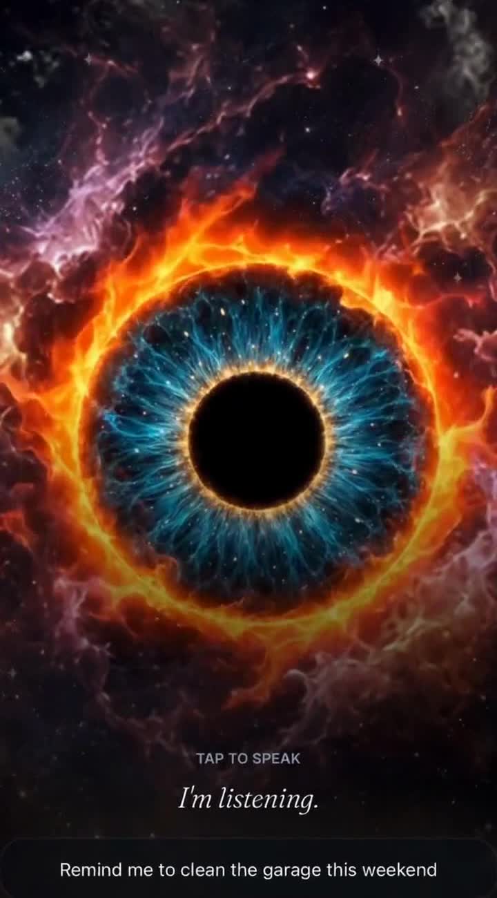 The eye listening, with a spoken reminder transcribed below it