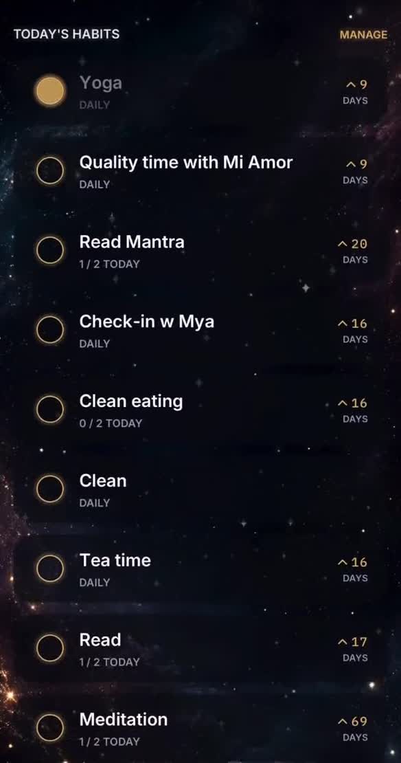 Today's habits in Nexus, each with its day count